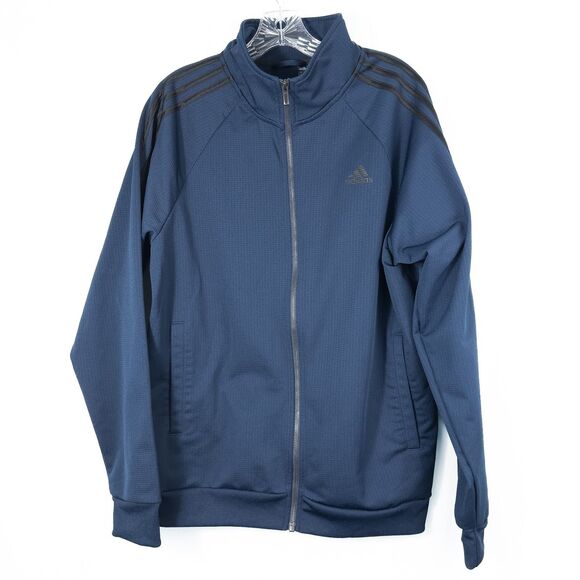 Adidas 3 Stripes Track Jacket Mens Large Blue Black Ripstop Grid Fleece DH9089 - Picture 1 of 16